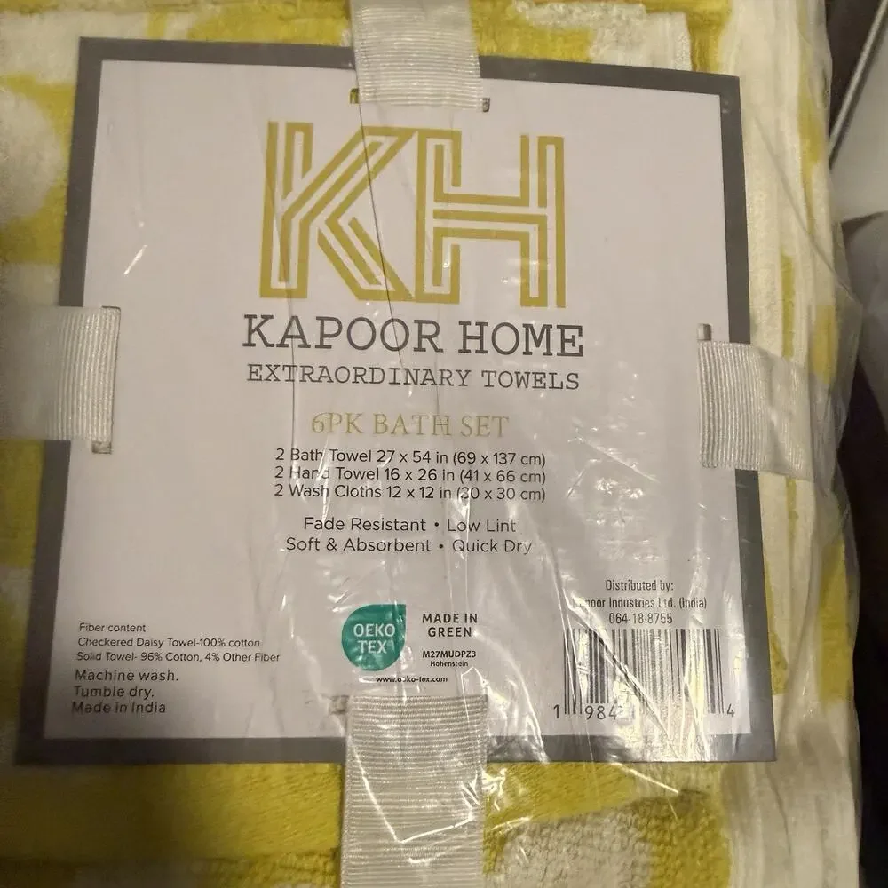 Kapoor Home 6-Piece Bath Towel Set Yellow & White Daisy & Solid Cotton Quick Dry